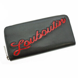 Christian Loubout Round Zip Long Wallet Red Black Logo Accessory